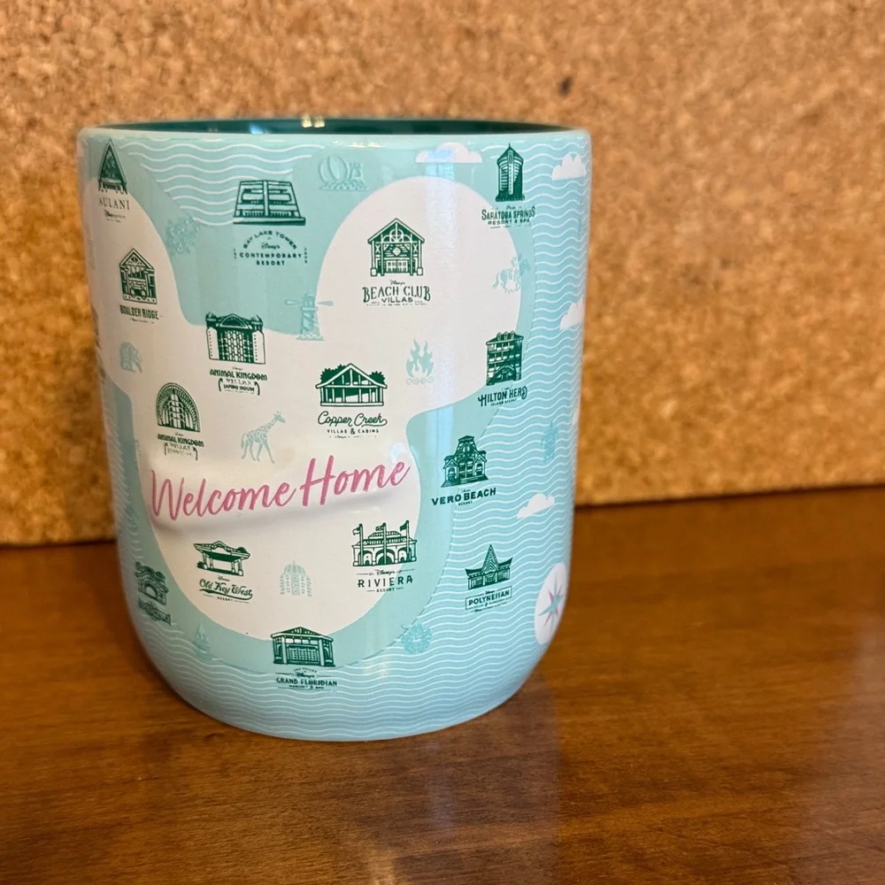 Disney DVC Welcome Home Coastal Pattern Ceramic Mug - Mint & White. NWT